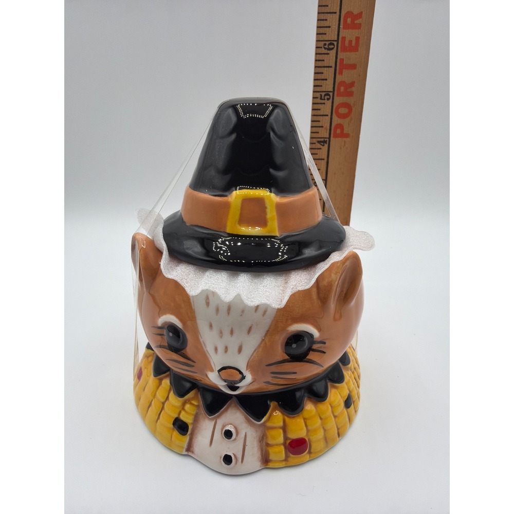 Johanna Parker Pilgrim Squirrel Canister 5" Thanksgiving Fall Harvest